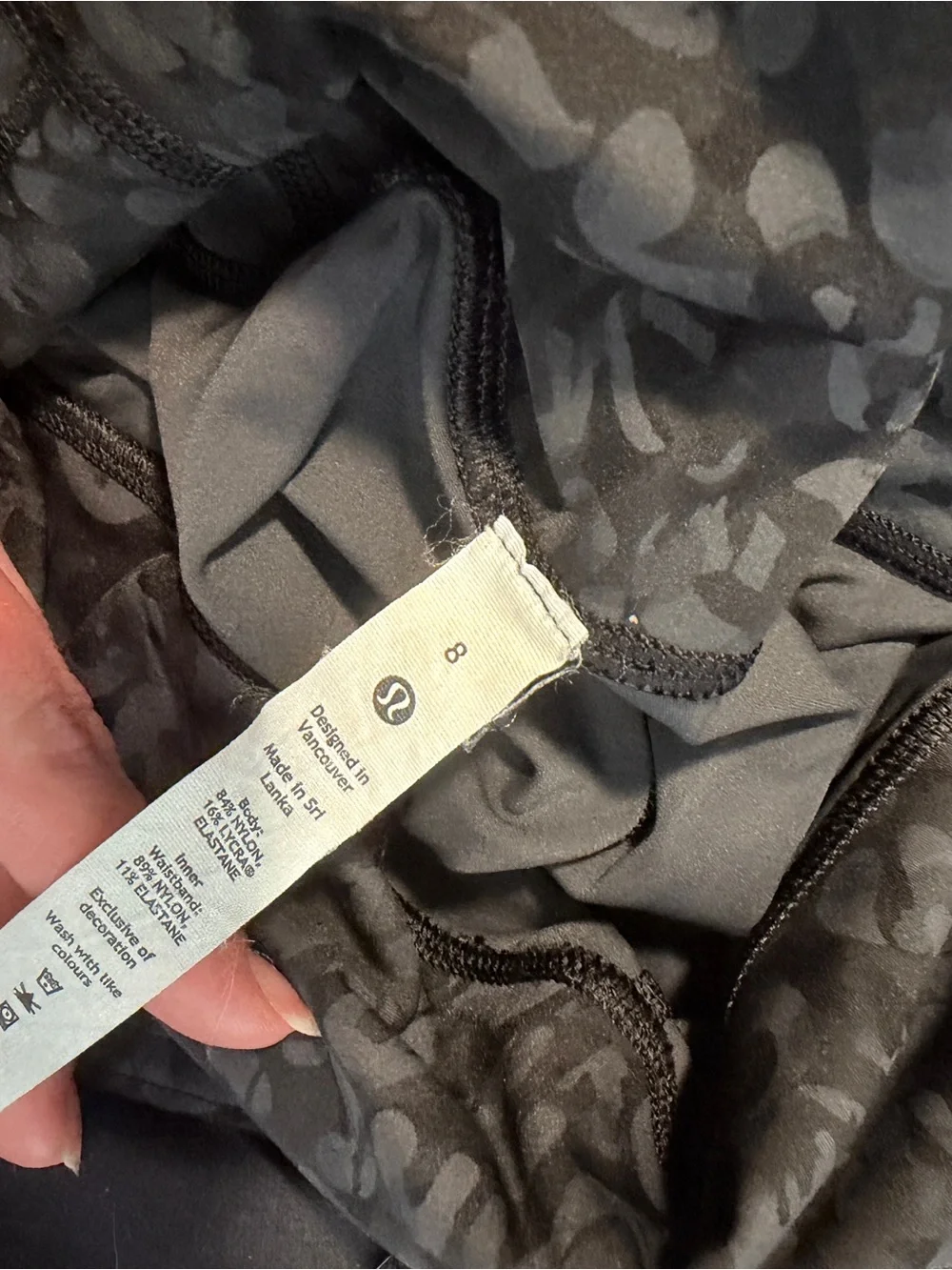 lululemon athletica wonder train black and grey leopard print size 8